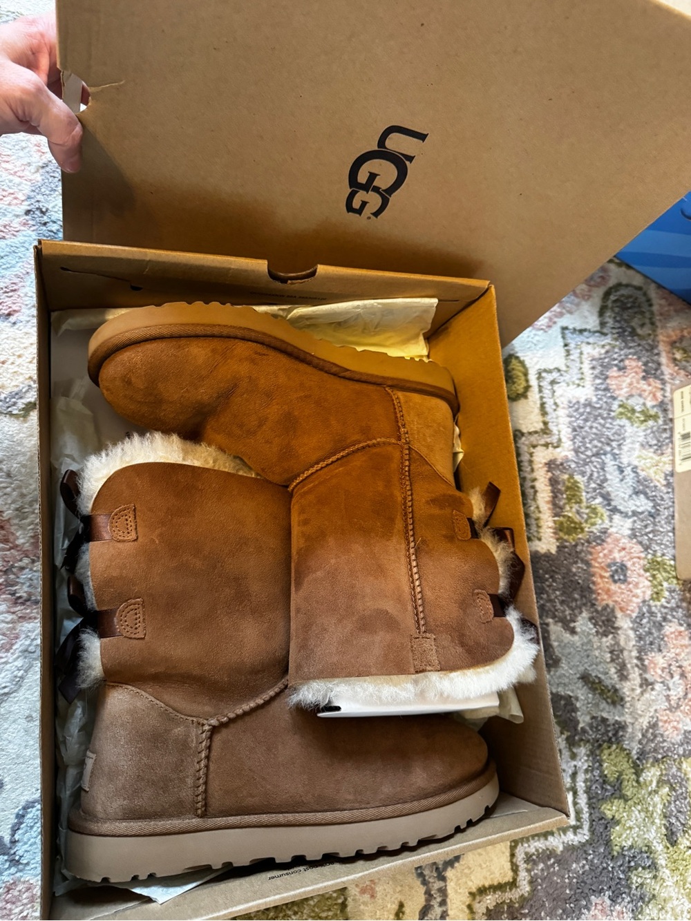 UGG Bailey Bow II Suede Boots in Chestnut with Cream Trim